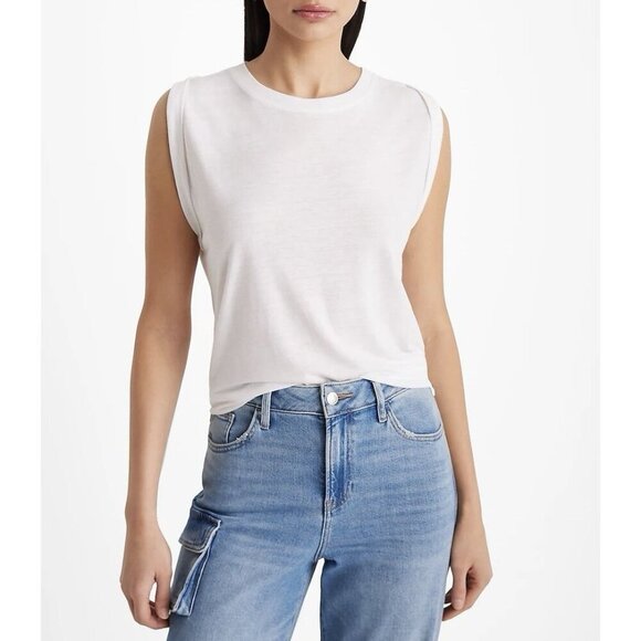 Express Women's Linen Blend Crew Neck Muscle Tank White Size XS NWT $34 - Picture 1 of 15